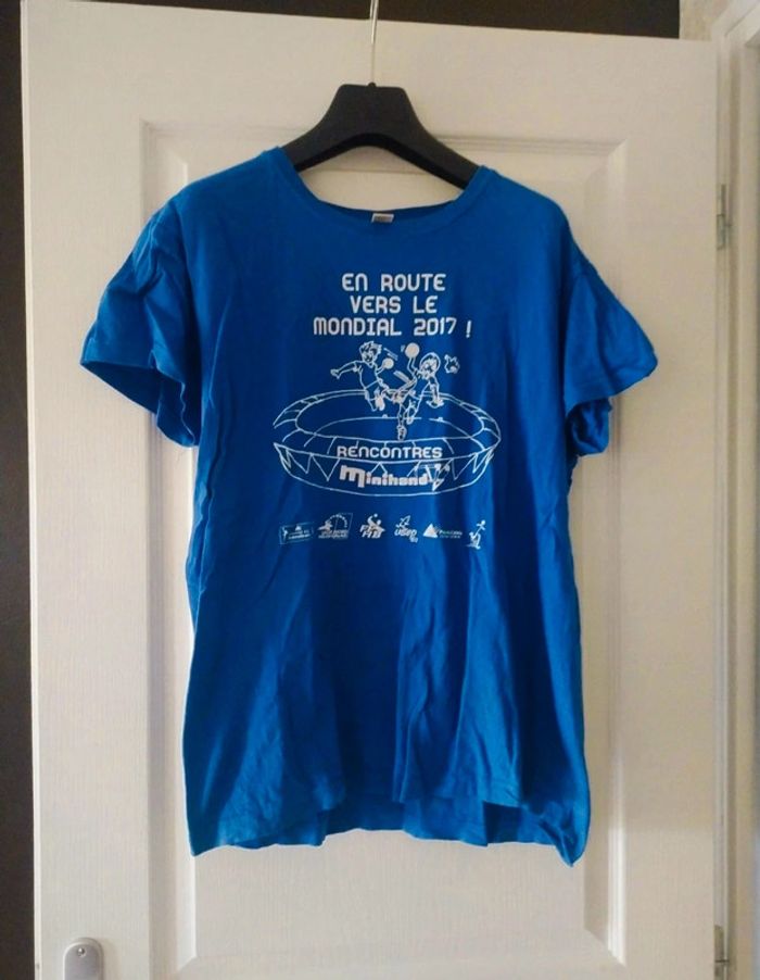 T-shirt rétro en coton bleu et blanc vintage taille s handball