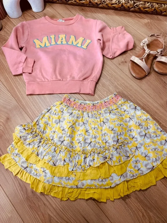 Taille 6 ans tenue 2 pièces fille Orchestra Little cigogne rose jaune * miami * 🌸 - photo numéro 3