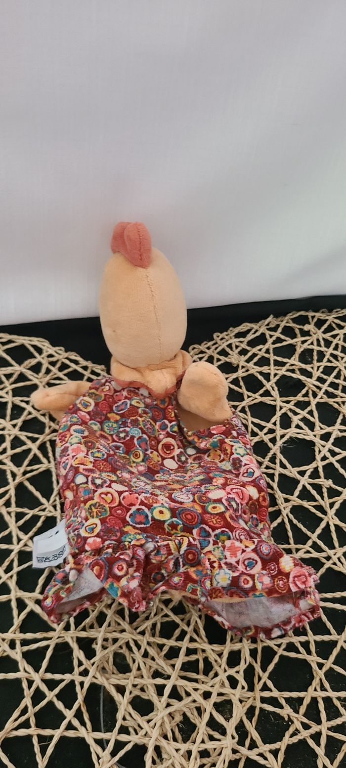 Moulin roty collection la grande famille marionnette Félicie la poule orange robe fleur - photo numéro 3