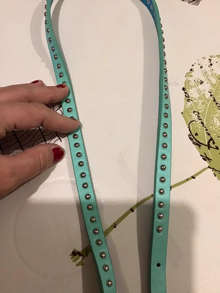 Ceinture fantaisie turquoise argenté taille 90 large de 1,7 cm - photo numéro 3