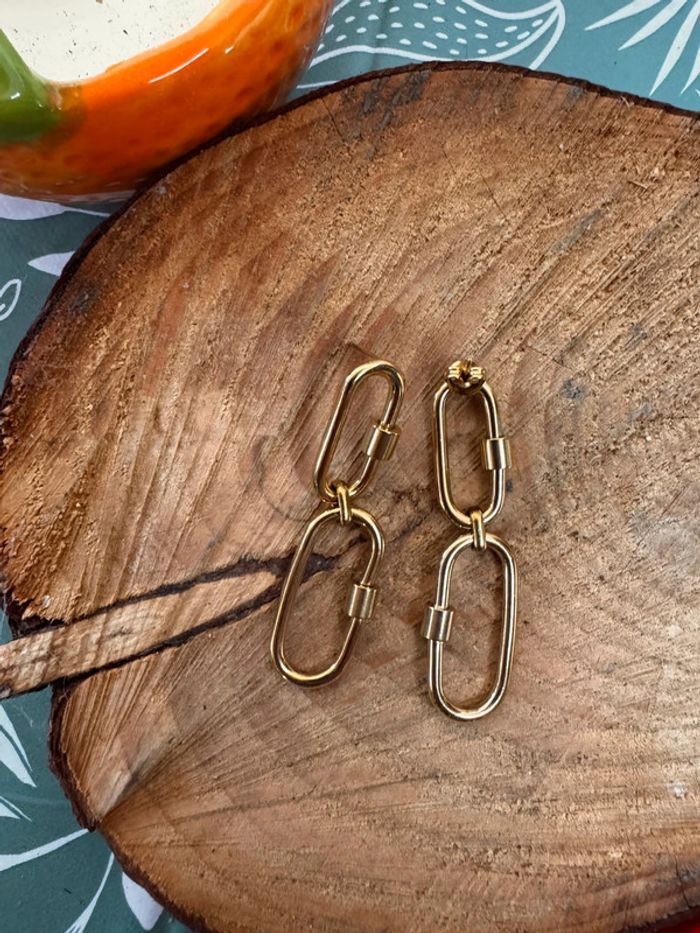 Boucles d’oreilles double mousqueton acier inoxydable or