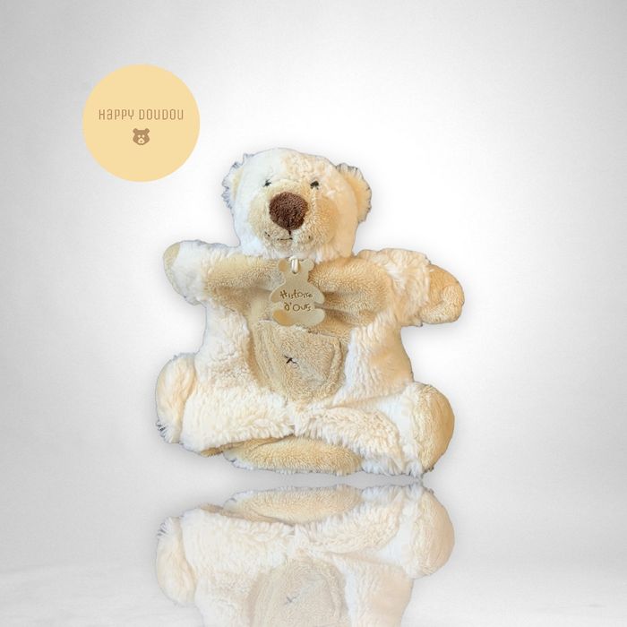 Doudou Peluche Marionnette Ours blanc et beige histoire d'ours DP212 - photo numéro 5