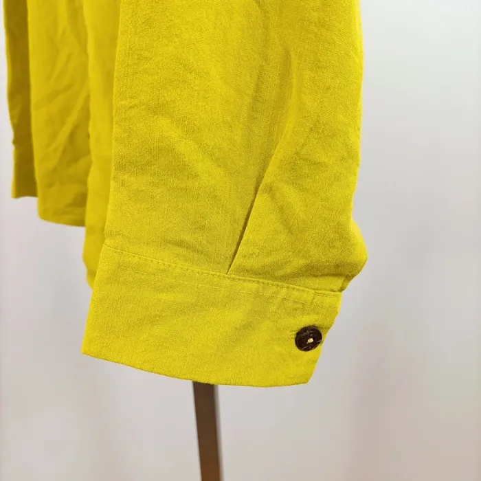 Chemise jaune vert bouton bois homme ou femme M coupe droite style casual vintage A1359 - photo numéro 4