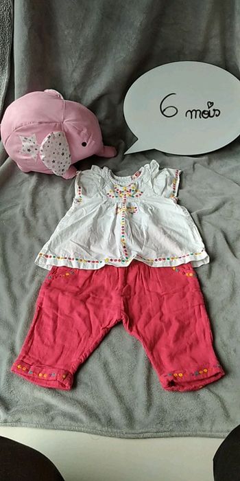 Ensemble été tunique manches courtes + pantalon Fille 6 mois 100% coton Du pareil au même
