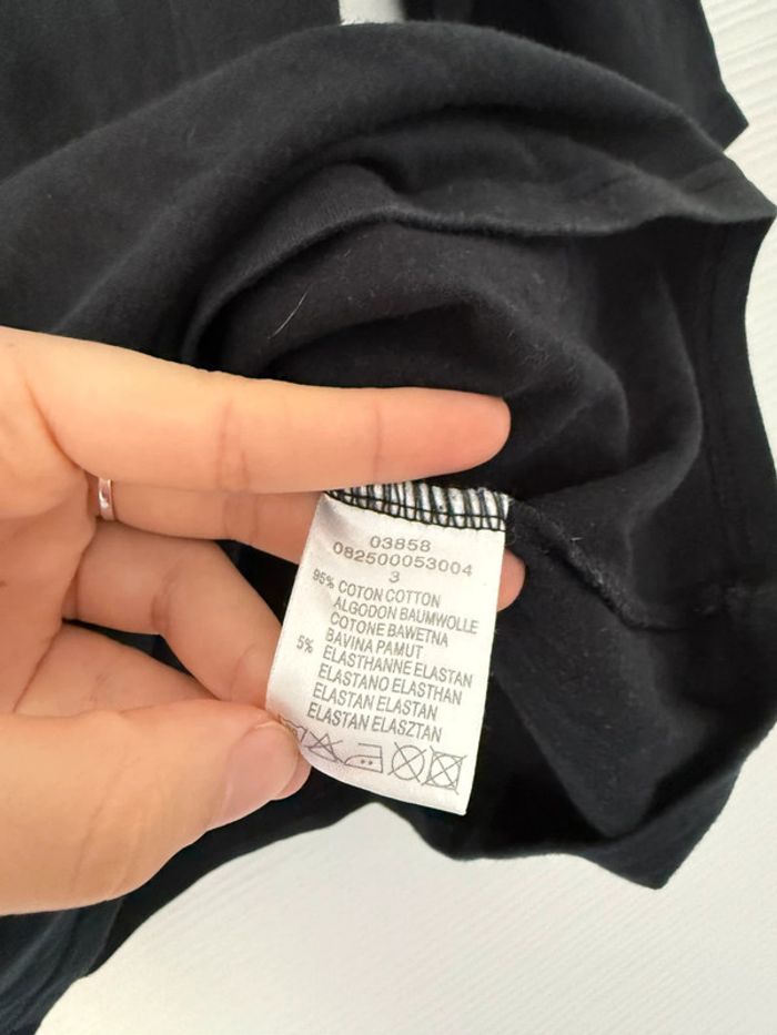 Haut t-shirt à manches longues 3/4 fluide noir uni simple basique col V décolleté avec boutons - photo numéro 6