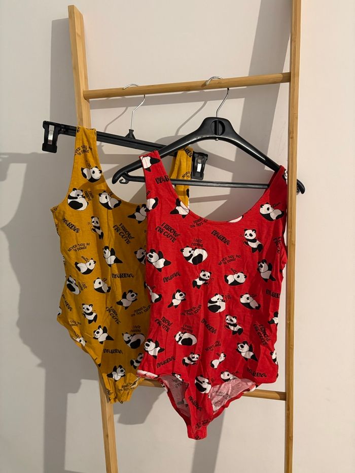 Lot 2 Bodys Jennyfer Taille M - Motif Panda Funky (Rouge & Jaune)