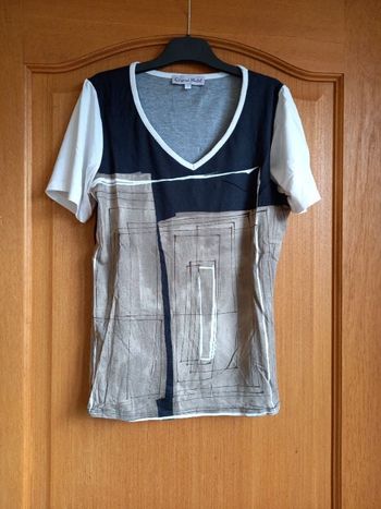 Tee-shirt manches courtes noir et beige taille 1