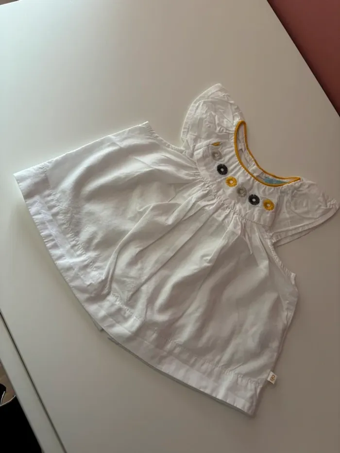Blouse blanche fleurs Obaïbi 12M/74cm - photo numéro 2