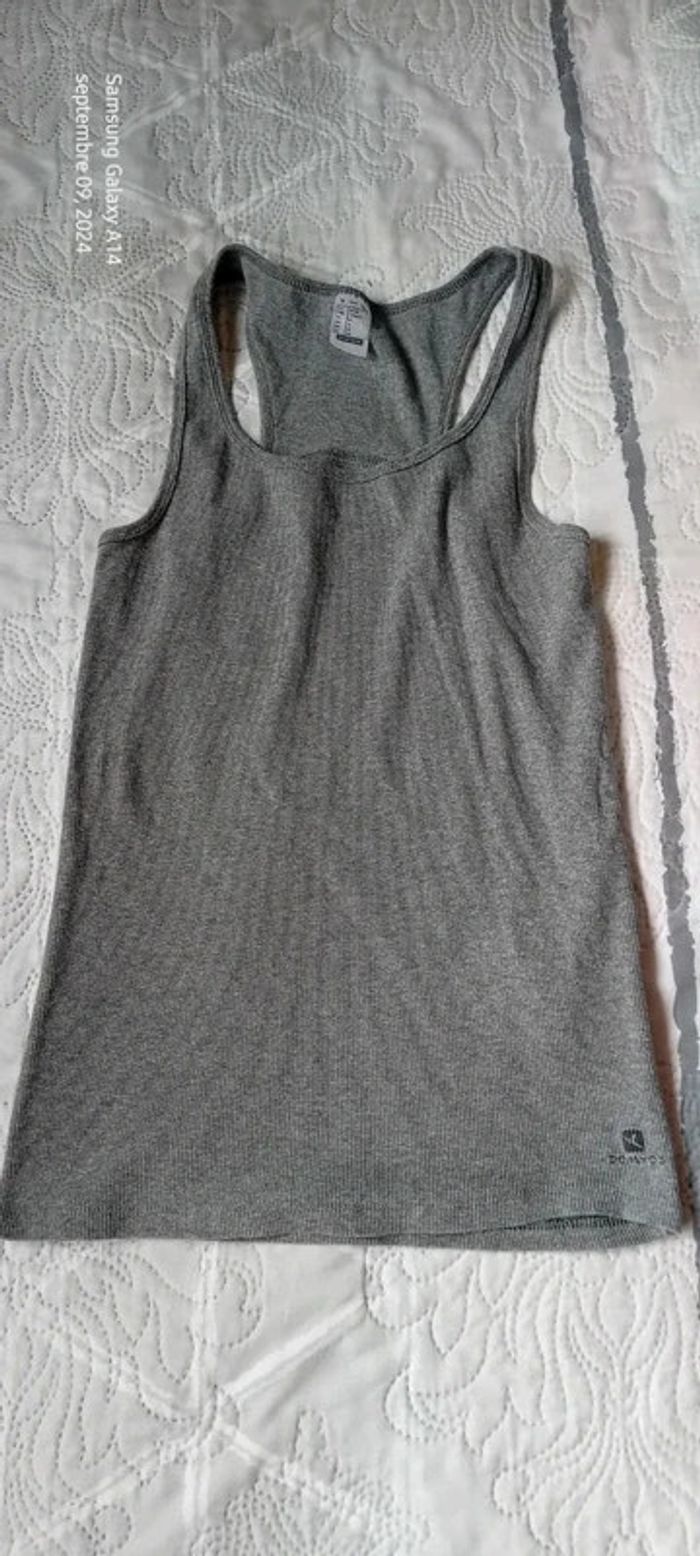 Débardeur de sport maille côtelée domyos gris femme M décathlon