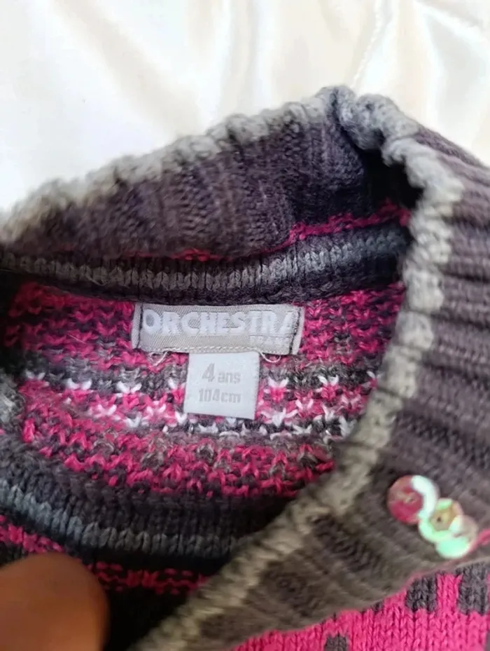 Pull gris et rose épais manches longues 4 ans 104 cm Orchestra - photo numéro 3