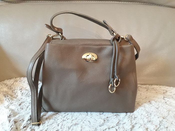 Sac porté main, épaule et bandoulière TAUPE taille moyenne tout cuir made in Italy NEUF