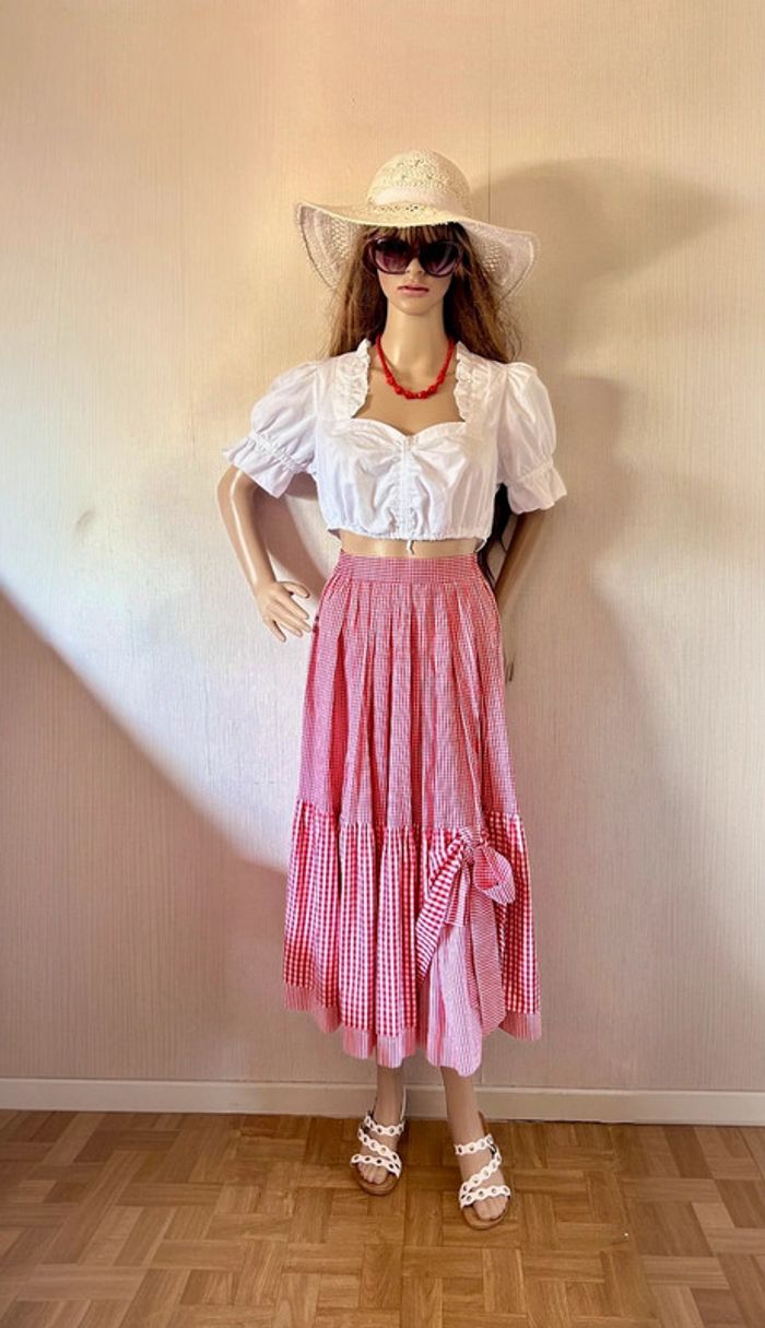 🍒Longue jupe vintage carreaux vichy à volants champêtre cottagecore gingham ruffled long skirt🍒 - photo numéro 8
