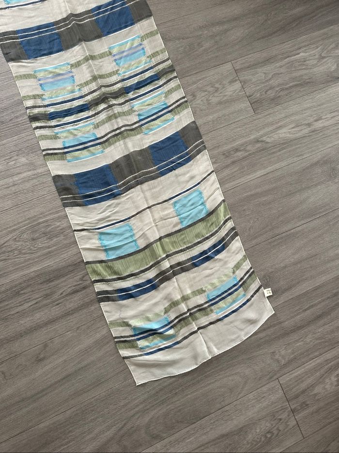 Foulard étole en soie bleue verte et blanche Vintage 45x170cm - photo numéro 4