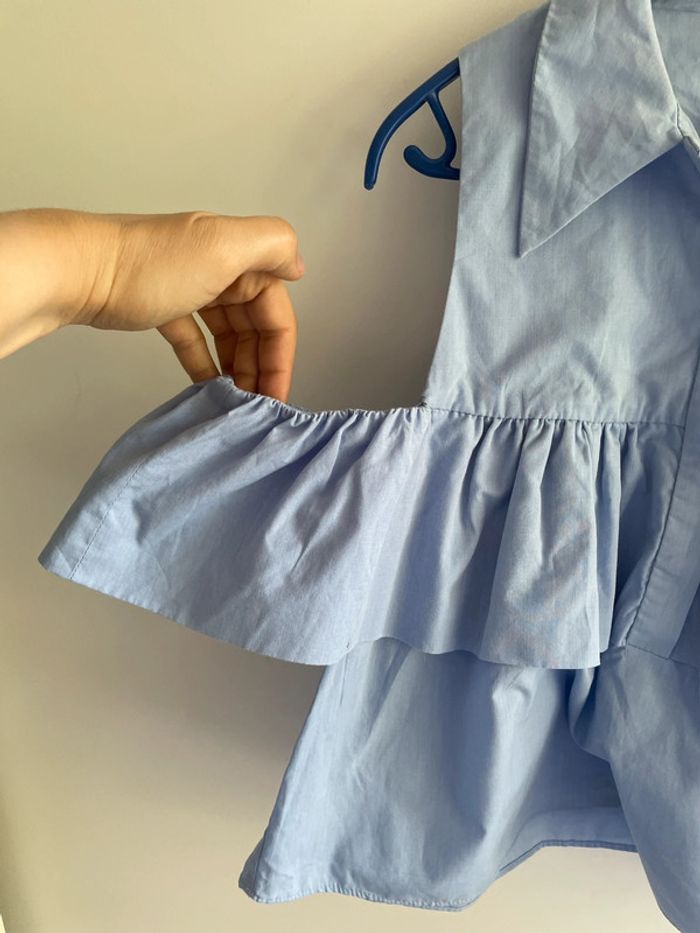 Blouse bleu clair épaules dénudées à volant Zara - photo numéro 4