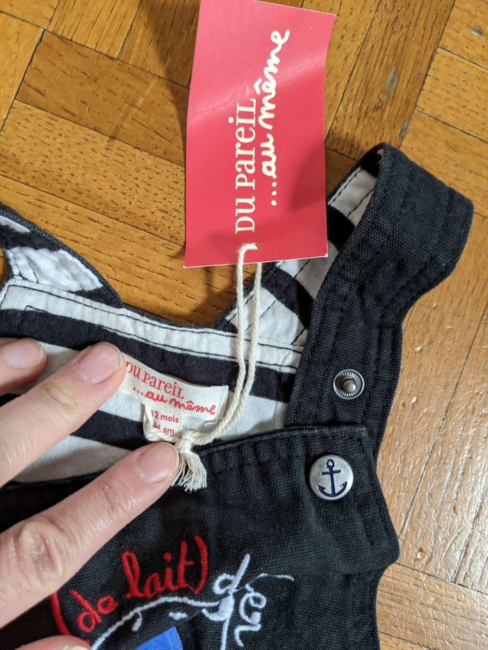 Très joli ensemble salopette court DPAM tee-shirt Petit Bateau 6 mois Neuf - photo numéro 7