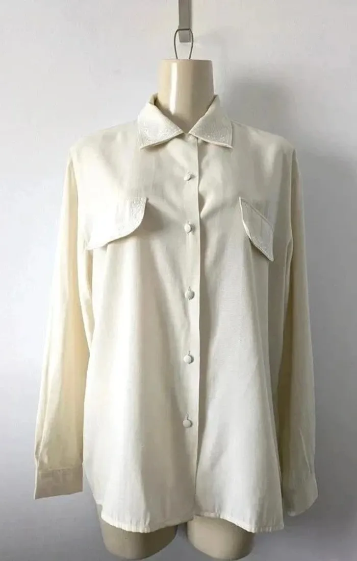Chemisier brodé écru vintage - 123 - taille 44/46