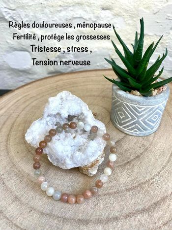 Bracelet fin pierres de lune multicolore 18 cm , lithothérapie