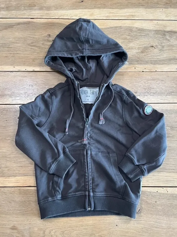 Sweat à zip et capuche marron French Terry 18.18