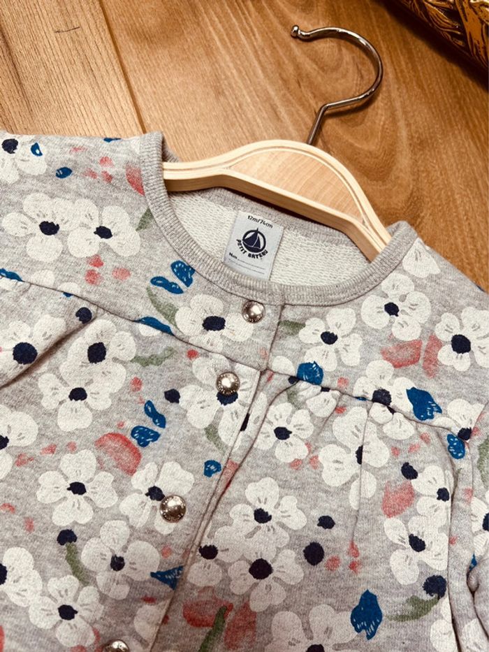 Taille 12 mois tenue 3p fille multimarque gris bleu rose * fleurs * 🎀 - photo numéro 3