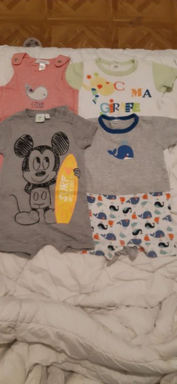 Lot de 4 barboteuses / bodies Mickey Girafe 3 mois
