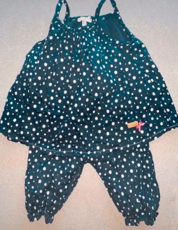 Combi short Absorba 6 mois tbe noir à pois blanc  ensemble 1 pièce  pression entre les jambes