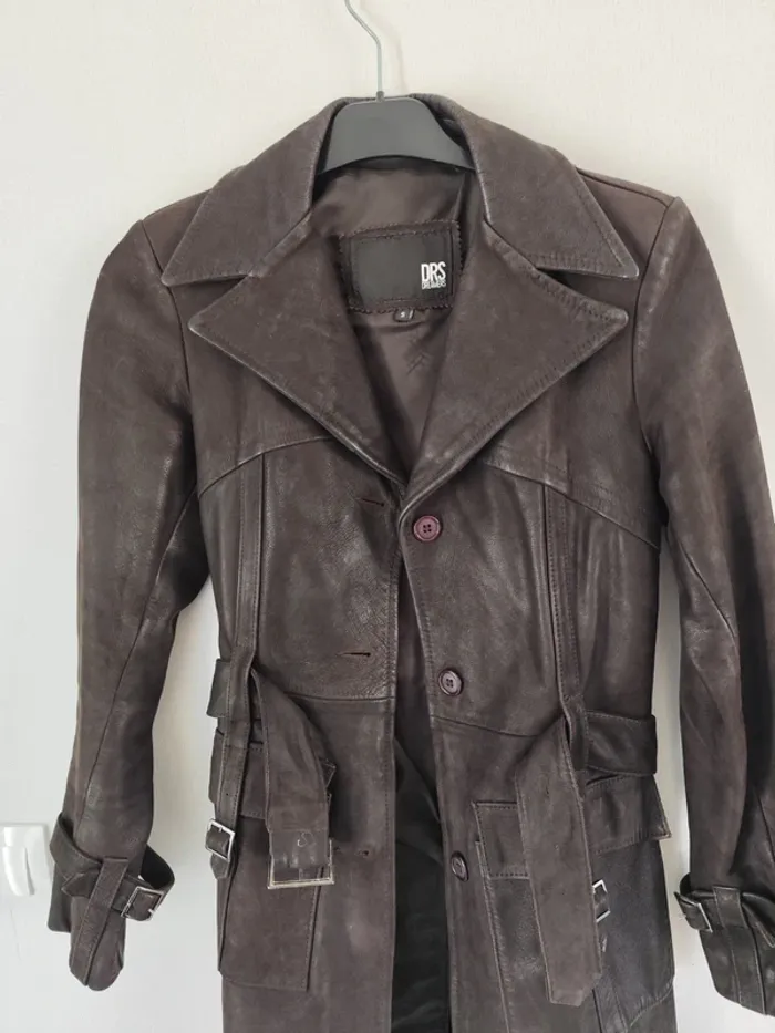 Manteau veste longue en cuir - photo numéro 5