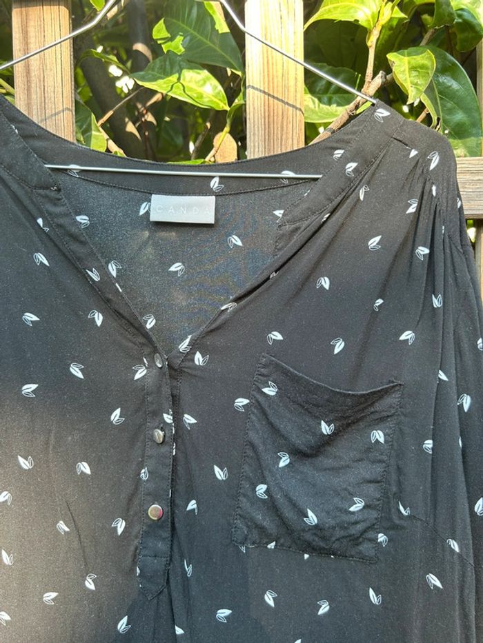 Blouse noire motifs feuilles - photo numéro 4