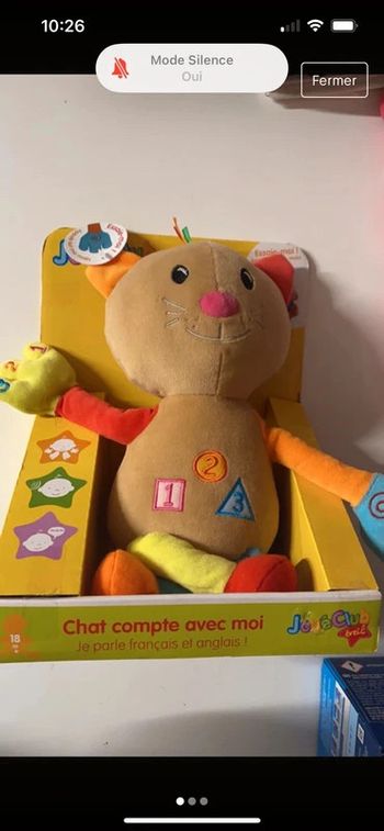 Peluche éveil 18 mois Chat compte avec moi