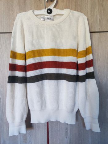 Pull blanc maille rayure multicolore 8 ans BPC