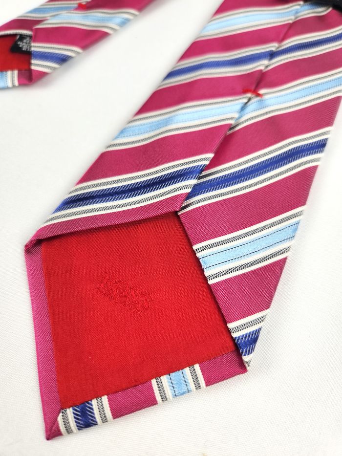 Cravate Hugo Boss en soie Rayures diagonales Rouge et bleue - photo numéro 5