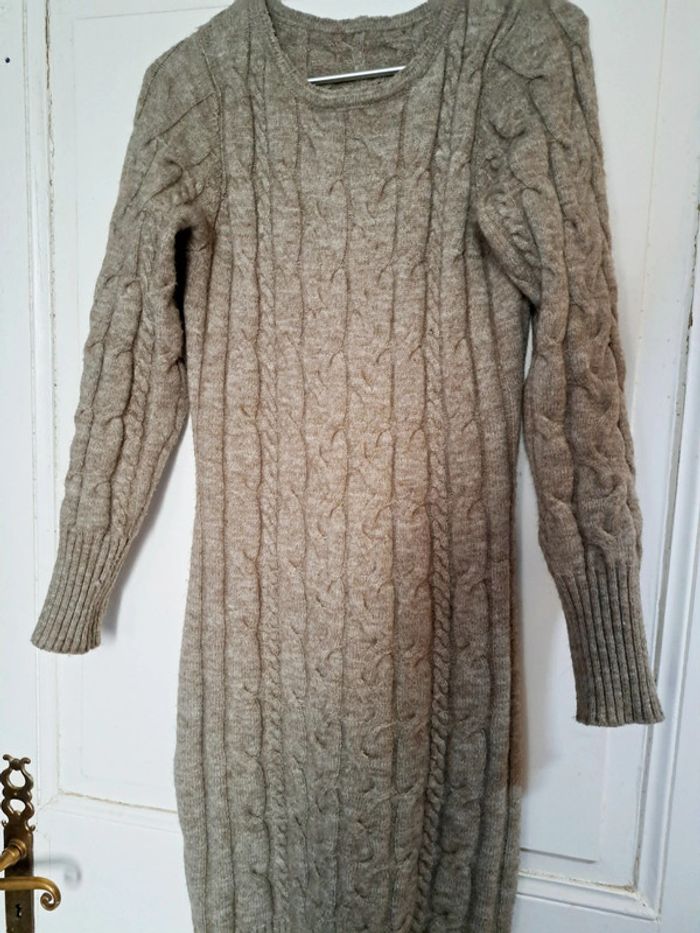 Robe pull en maille laine côtelée chinée. - photo numéro 3