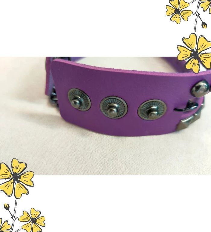 Bracelet manchette violet à clous et chaînes – Collection Reflets de Lavande - photo numéro 5