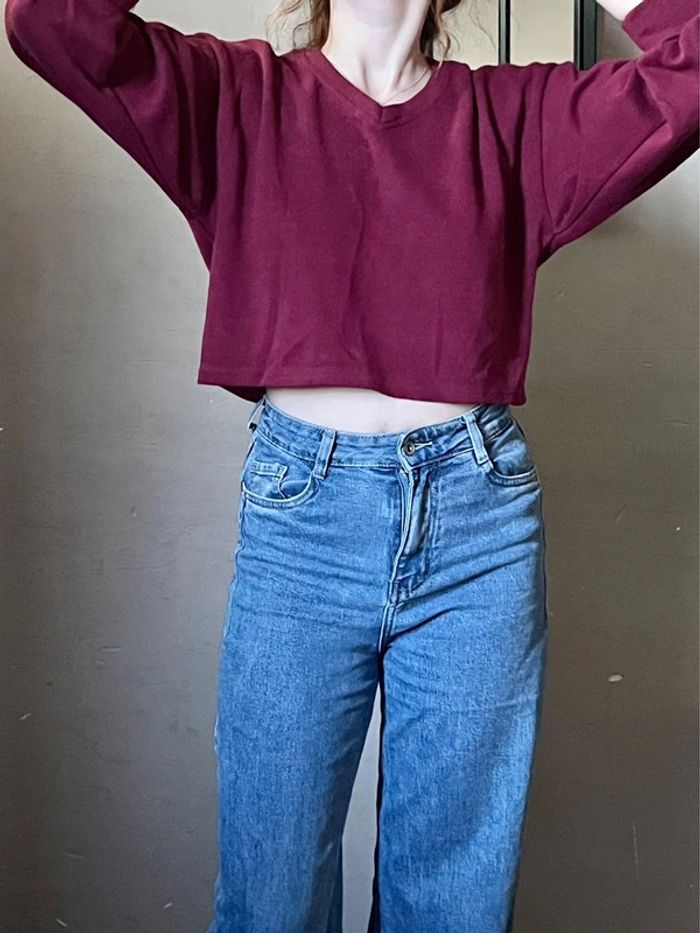 Crop pull bordeaux avec manches bouffantes - photo numéro 10