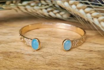 Bracelet jonc plaqué or 18k et agate bleue neuf