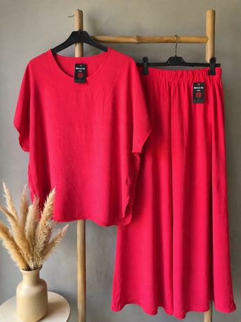 Ensemble Fluide Rouge pantalon + tee-shirt taille unique 36 au 44