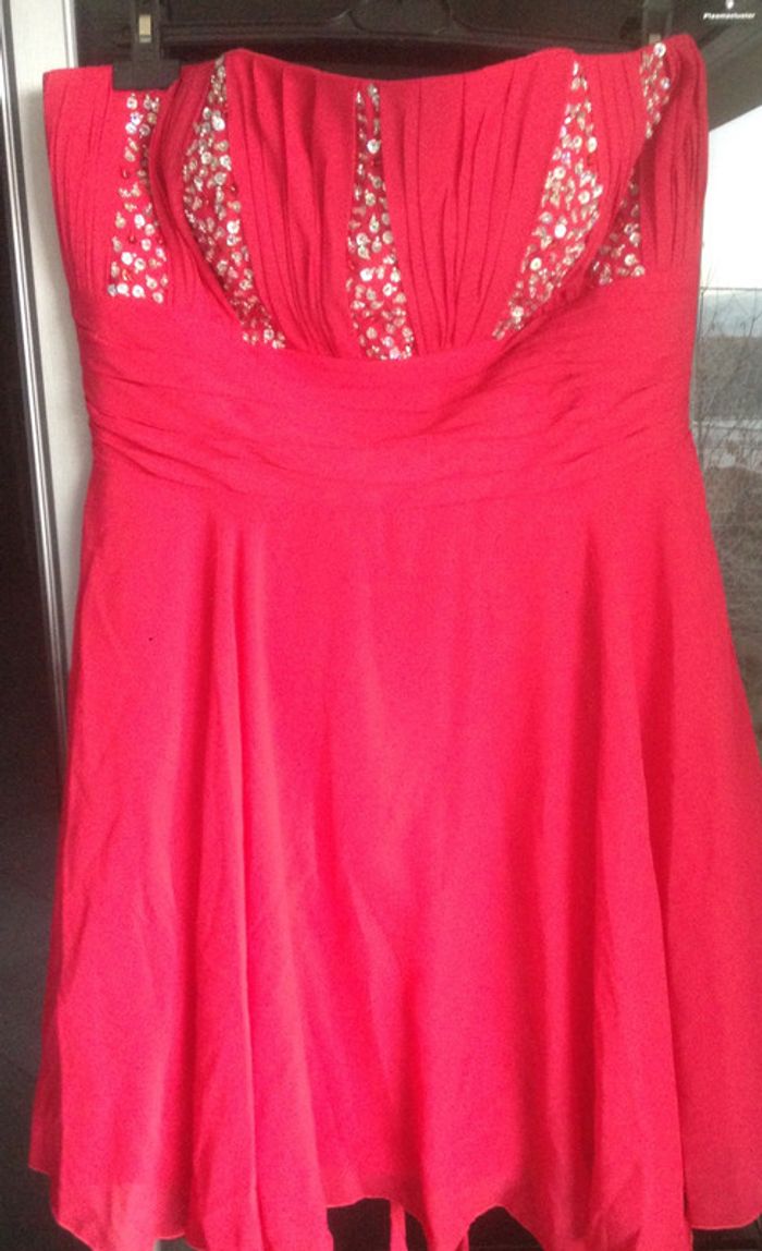 Robe rouge bustier mousseline de soie cocktail mariage soirée - photo numéro 3
