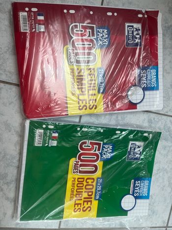 lot de copies double et simple perforées oxford