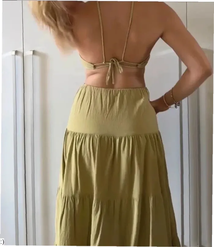 Robe Femme Longue Verte Bretelles Dos Nu Fendue - Taille M Neuf Jamais Porté - photo numéro 3