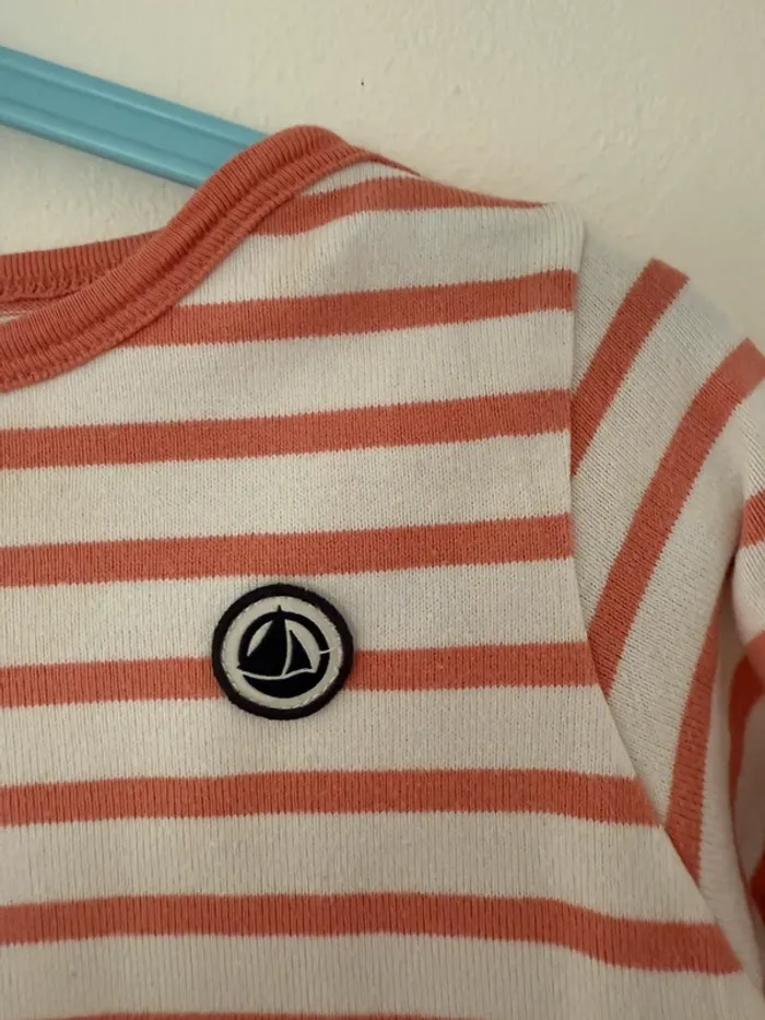 Petit Bateau - Marinière Blanche & Corail Taille 36 mois/95 cm - photo numéro 3