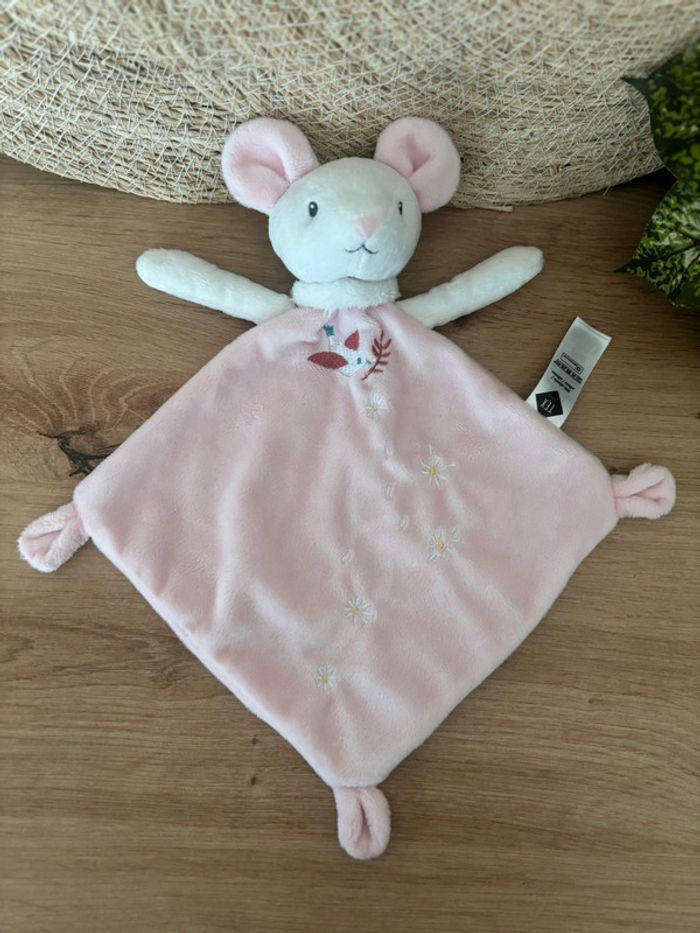 Neuf doudou plat souris rose oiseau tex baby - photo numéro 2