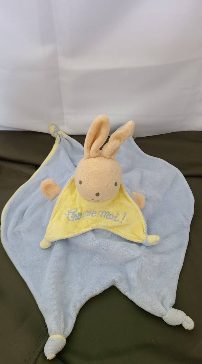 Doudou plat reversible lapin ours trouve moi cache toi NOUNOURS