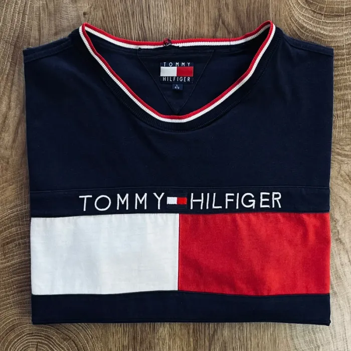 T.shirt bleu marine, blanc, rouge Tommy Hilfiger pour homme, taille L
