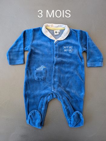 Pyjama velours bleu Z - Taille : 3 Mois