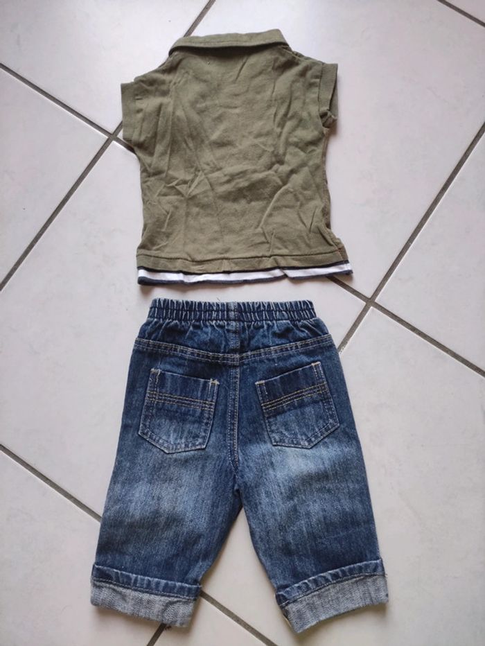 Ensemble 3 mois garçon jean et tee shirt vert kaki kitchoun - photo numéro 2
