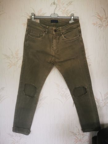 Pantalon jeans troué Bull denim taille 40 kaki 