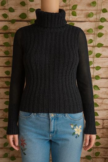 🌸Pull noir col roulé manches transparentes Taille 34/36🌸