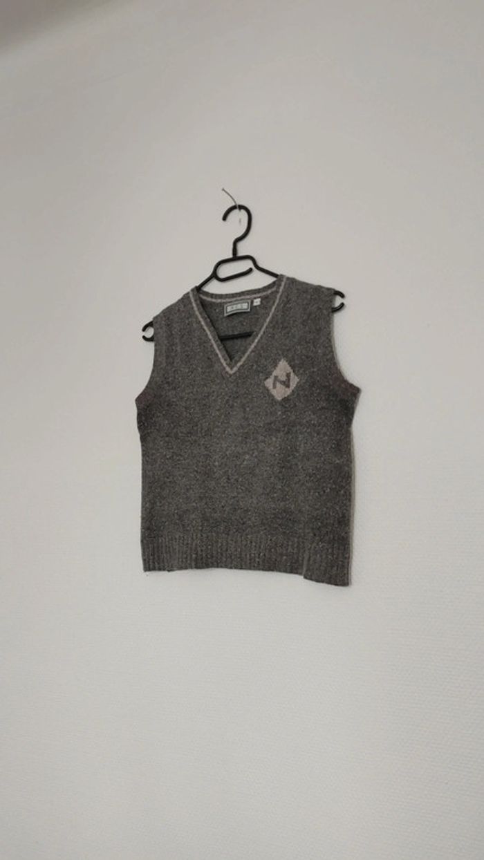 Pull sans manche col V gris perle en soie polyamide et angora - photo numéro 4