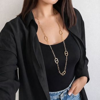 Sautoir long maille marine doré – acier inoxydable