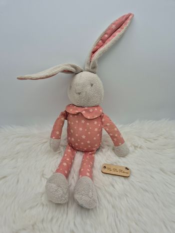 Doudou lapin peluche Klorane Gris Rose étoiles 