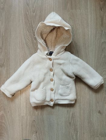 Blouson chaud tout doux, capuche crème fille 6 mois Kiabi